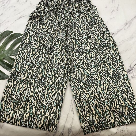 Eloquii Halter Neck Jumpsuit Plus Size 20 New Green Blue Print Satin Wide Leg - Picture 4 of 11